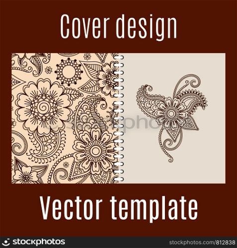 Cover design for print with henna mehendi pattern. Vector illustration. Cover design with henna mehendi pattern