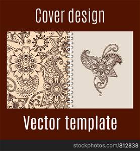 Cover design for print with henna mehendi pattern. Vector illustration. Cover design with henna mehendi pattern