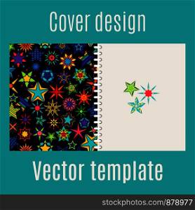 Cover design for print with kaleidoscope stars, vector illustration. Cover design with kaleidoscope stars