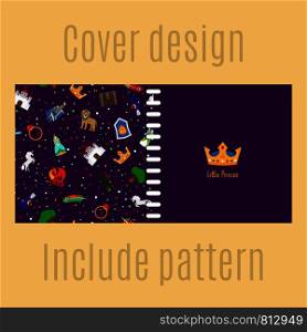 Cover design for print with princess patter. Vector illustration. Cover design with princess pattern