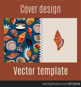 Cover design for print with realistic sea shell pattern, vector illustration. Realistic sea shell pattern cover design