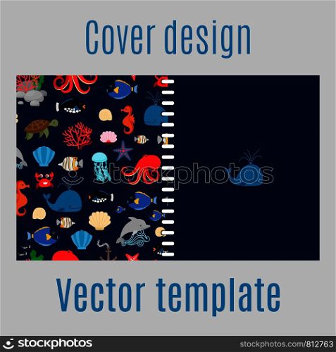 Cover design for print with sea pattern. Vector illustration. Cover design with sea pattern