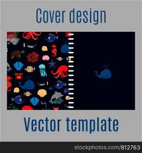 Cover design for print with sea pattern. Vector illustration. Cover design with sea pattern