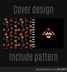 Cover design for print with tribal masks pattern. Vector illustration. Cover design with tribal masks pattern