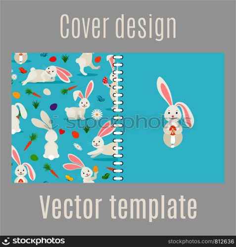 Cover design for print with white rabbits pattern. Vector illustration. Cover design with white rabbits pattern