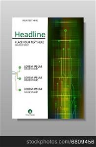 Cover design in A4 with HUD and infographic for banners, journals, books, magazines, flyers. Futuristic internet and business interface background. Head-Up Display. Vector. Colourful.