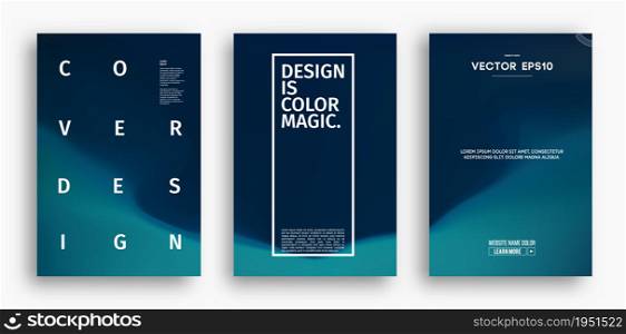 Cover design template with blue gradient. Wave vector illustration. Gradient mesh poster abstract background.. Cover design template with blue gradient. Wave vector illustration. Gradient mesh poster abstract background. Fluid banner design.