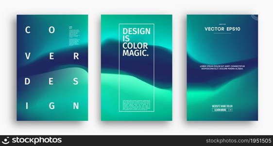 Cover design template with blue green gradient. Wave vector illustration. Gradient mesh poster abstract background.. Cover design template with blue green gradient. Wave vector illustration. Gradient mesh poster abstract background. Fluid banner design.
