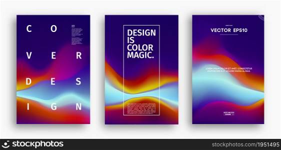 Cover design template with yellow red orange blue gradient. Wave vector illustration. Gradient mesh poster abstract background.. Cover design template with yellow red orange blue gradient. Wave vector illustration. Gradient mesh poster abstract background. Fluid banner design.
