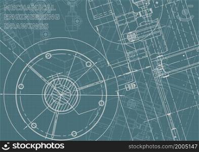 Cover, flyer, banner. Vector engineering illustration. Blueprint, background. Instrument-making Corporate Identity Mechanical engineering drawing Technical. Blueprint, background. Instrument-making Corporate Identity