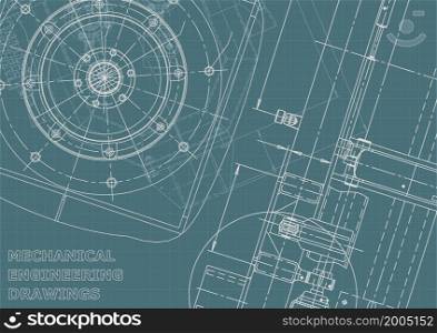 Cover, flyer. Vector engineering illustration. Blueprint, banner, background. Instrument-making drawings Mechanical engineering drawing Corporate Identity. Blueprint, background. Instrument-making Corporate Identity