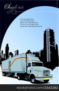 Cover for brochure with urban silhouette and lorry image. Vector illustration