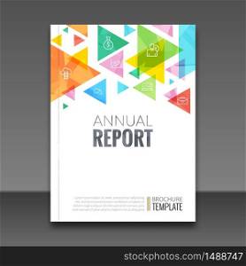 Cover report colorful triangle geometric prospectus design background, cover flyer magazine, brochure book cover template layout, vector illustration.. Cover report colorful triangle geometric prospectus design background, cover flyer magazine, brochure book cover template layout, vector illustration