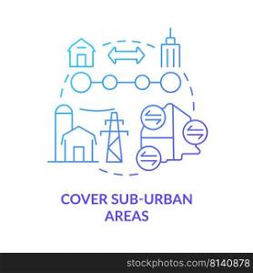 Cover suburban areas blue gradient concept icon. Uptown infrastructure. Building mobility service abstract idea thin line illustration. Isolated outline drawing. Myriad Pro-Bold font used. Cover suburban areas blue gradient concept icon