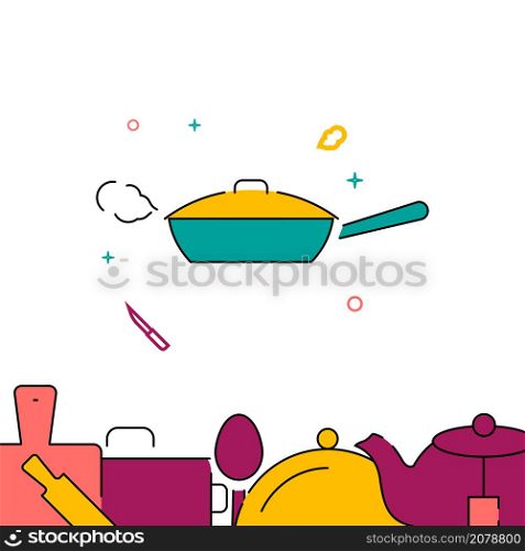 Covered frying pan filled line vector icon, simple illustration, related bottom border.. Covered frying pan filled line icon, simple vector illustration