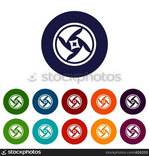 Covered objective set icons in different colors isolated on white background. Covered objective set icons