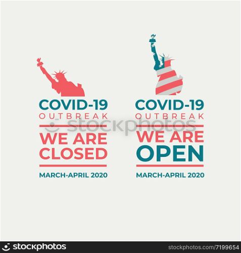 COVID-19 Banner. USA theme with the satue of Liberty. COVID-19 vector banner set. USA Liberty statue
