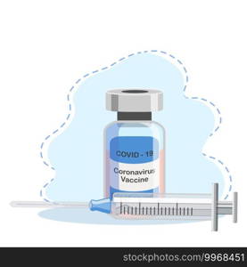 Covid-19 Coronavirus concept. vaccine vial and syringe. pandemic covid-19 outbreak. isolated icon. flat illustration. Covid-19 Coronavirus concept. vaccine vial and syringe. pandemic covid-19 outbreak. isolated icon. flat