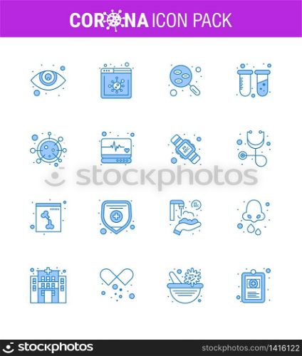 Covid-19 icon set for infographic 16 Blue pack such as covid, virus, research, lab, test viral coronavirus 2019-nov disease Vector Design Elements