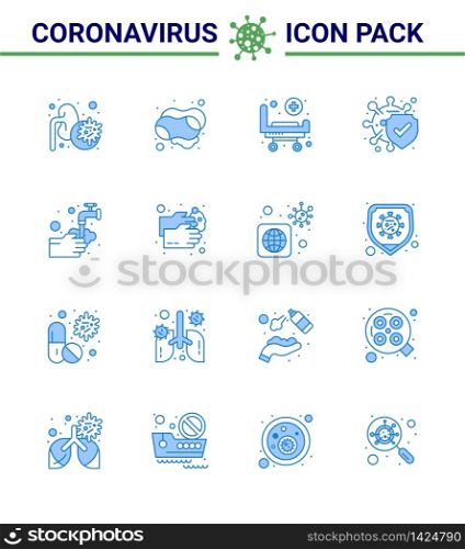 Covid-19 icon set for infographic 16 Blue pack such as medical, safe, strature, protection, bacteria viral coronavirus 2019-nov disease Vector Design Elements