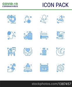 Covid-19 icon set for infographic 16 Blue pack such as washing, hands, hands, hands care, health viral coronavirus 2019-nov disease Vector Design Elements