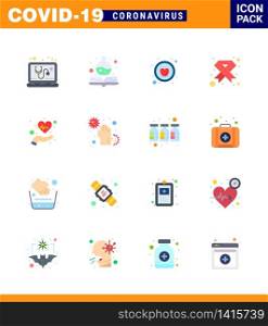 Covid-19 icon set for infographic 16 Flat Color pack such as care, sign, food, ribbon, hiv viral coronavirus 2019-nov disease Vector Design Elements