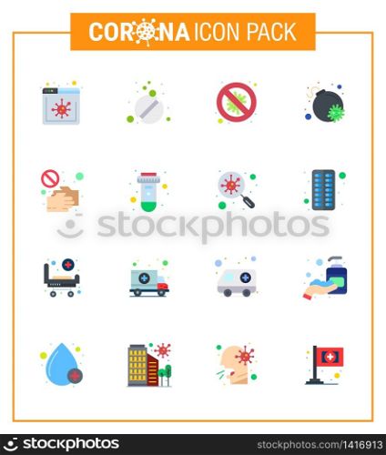Covid-19 icon set for infographic 16 Flat Color pack such as no, covid, protection, virus, attack viral coronavirus 2019-nov disease Vector Design Elements