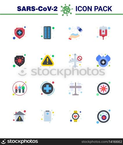Covid-19 icon set for infographic 16 Flat Color pack such as safety, packet, alcohol, bottle, washing viral coronavirus 2019-nov disease Vector Design Elements
