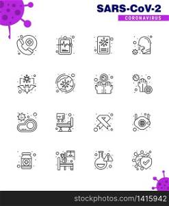 Covid-19 icon set for infographic 16 Line pack such as carrier, sneeze virus, report, sick, healthcare viral coronavirus 2019-nov disease Vector Design Elements