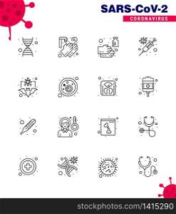 Covid-19 icon set for infographic 16 Line pack such as carrier, virus, hand, vaccine, flu viral coronavirus 2019-nov disease Vector Design Elements