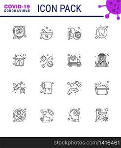 Covid-19 icon set for infographic 16 Line pack such as hygiene, tooth, disease, medical, dental viral coronavirus 2019-nov disease Vector Design Elements