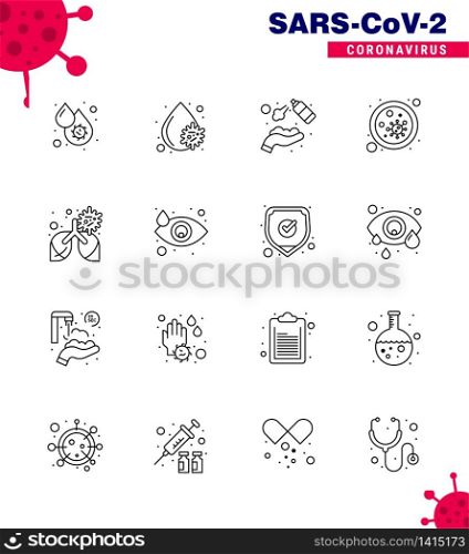 Covid-19 icon set for infographic 16 Line pack such as microbe, blood, platelets, bacterium, wash viral coronavirus 2019-nov disease Vector Design Elements