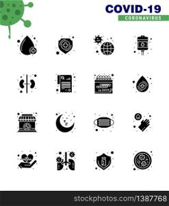 Covid-19 icon set for infographic 16 Solid Glyph Black pack such as human, treatment, disease, recovery, virus viral coronavirus 2019-nov disease Vector Design Elements
