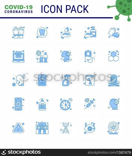 Covid-19 icon set for infographic 25 Blue pack such as hands, sanitizer, hands care, hand sanitizer, corona viral coronavirus 2019-nov disease Vector Design Elements