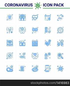 Covid-19 icon set for infographic 25 Blue pack such as hands spray, alcohol, heart, lab, test viral coronavirus 2019-nov disease Vector Design Elements