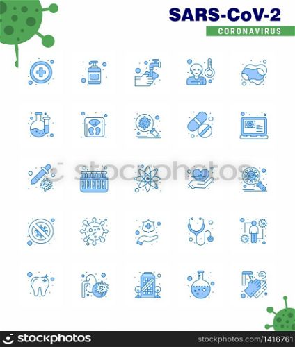 Covid-19 icon set for infographic 25 Blue pack such as soap, cleaning, washing, temprature, virus viral coronavirus 2019-nov disease Vector Design Elements