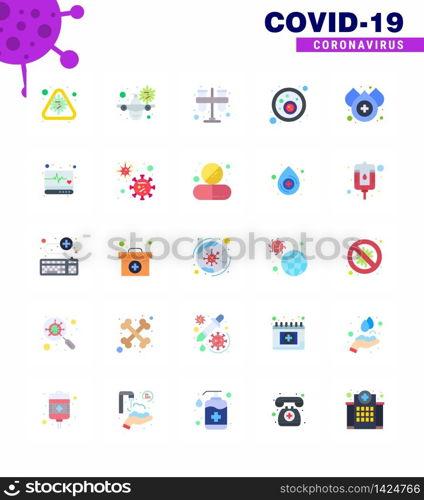Covid-19 icon set for infographic 25 Flat Color pack such as covid, blood bacteria, warning, tubes, lab viral coronavirus 2019-nov disease Vector Design Elements