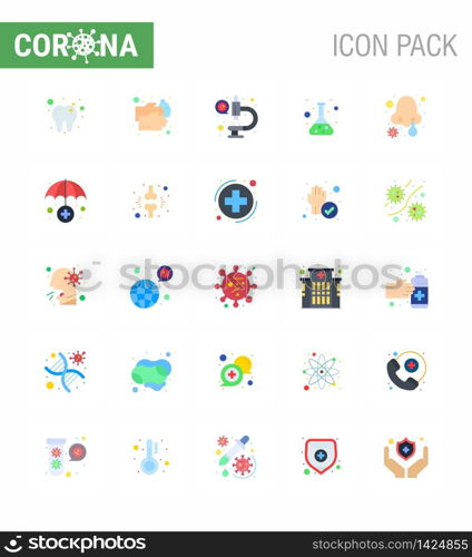 Covid-19 icon set for infographic 25 Flat Color pack such as disease, test, coronavirus, science, flask viral coronavirus 2019-nov disease Vector Design Elements