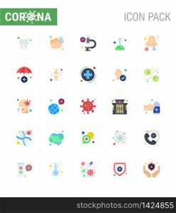 Covid-19 icon set for infographic 25 Flat Color pack such as disease, test, coronavirus, science, flask viral coronavirus 2019-nov disease Vector Design Elements