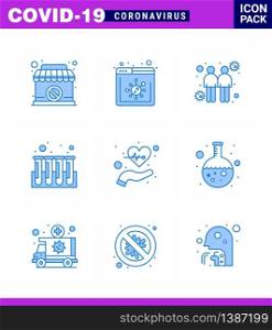Covid-19 icon set for infographic 9 Blue pack such as health, beat, spread, tubes, experiment viral coronavirus 2019-nov disease Vector Design Elements