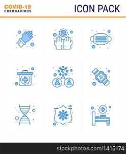 Covid-19 icon set for infographic 9 Blue pack such as people, bacteria, face, medical, emergency viral coronavirus 2019-nov disease Vector Design Elements