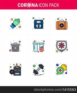 Covid-19 icon set for infographic 9 Filled Line Flat Color pack such as protection, disease, emergency, lab, test viral coronavirus 2019-nov disease Vector Design Elements