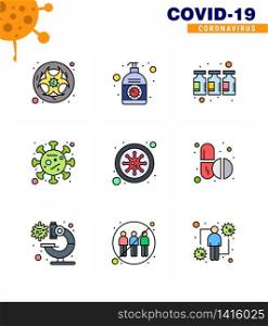 Covid-19 icon set for infographic 9 Filled Line Flat Color pack such as epidemic, spread, hand, corona, medicine viral coronavirus 2019-nov disease Vector Design Elements