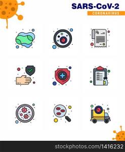 Covid-19 icon set for infographic 9 Filled Line Flat Color pack such as medical, protection, pharmacy, safe, hand viral coronavirus 2019-nov disease Vector Design Elements
