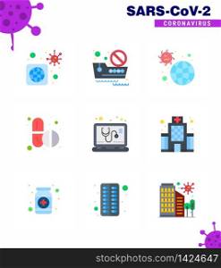 Covid-19 icon set for infographic 9 Flat Color pack such as check, tablets, disease, pills, virus viral coronavirus 2019-nov disease Vector Design Elements