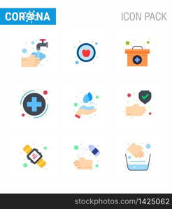 Covid-19 icon set for infographic 9 Flat Color pack such as hands, sign, case, healthcare, medica viral coronavirus 2019-nov disease Vector Design Elements