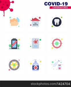 Covid-19 icon set for infographic 9 Flat Color pack such as news, quarantine, stay home, coronavirus, tooth viral coronavirus 2019-nov disease Vector Design Elements