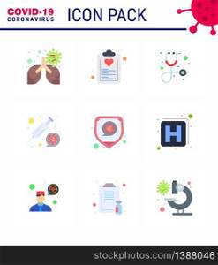 Covid-19 icon set for infographic 9 Flat Color pack such as protection, vaccine, plan, syring, coronavirus viral coronavirus 2019-nov disease Vector Design Elements