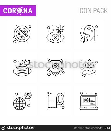Covid-19 icon set for infographic 9 Line pack such as medical, face, view, people, healthcare viral coronavirus 2019-nov disease Vector Design Elements