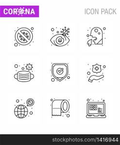 Covid-19 icon set for infographic 9 Line pack such as medical, face, view, people, healthcare viral coronavirus 2019-nov disease Vector Design Elements